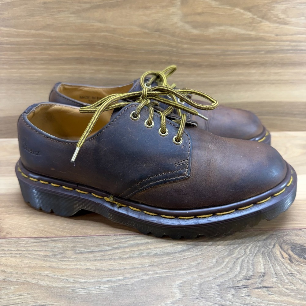 Dr. Martens Brown Lace-Up Leather Boots with Yellow Stitching